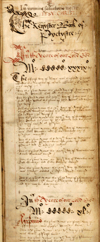 Page from Pettistree Parish Register, 1598